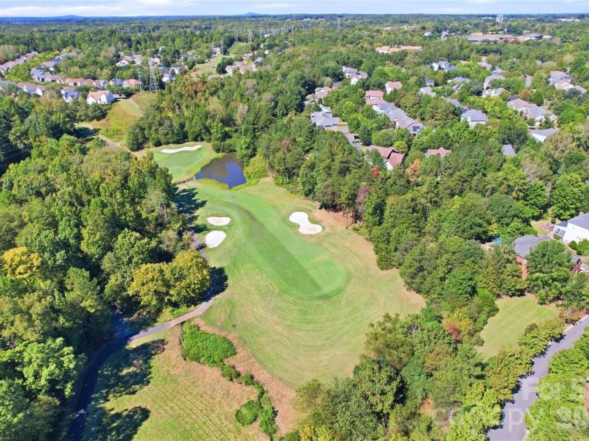 411 Halyard Lane, Tega Cay, SC 29708.  MLS# CAR4429046, YatesRealty ID 53559. Aerial View Golf Course