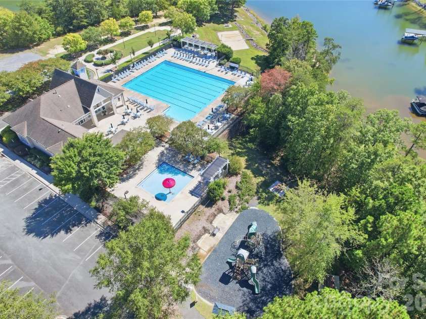 411 Halyard Lane, Tega Cay, SC 29708.  MLS# CAR4429046, YatesRealty ID 53559. Aerial View Pool