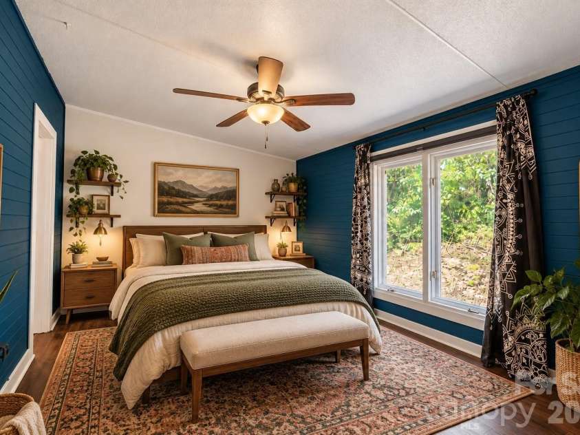 91 Walnut Drive, Leicester, NC 28748.  MLS# CAR4427887, YatesRealty ID 53968. Virtually staged primary bedroom