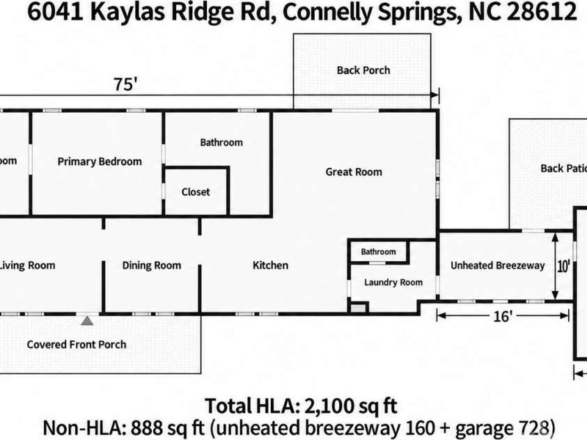 6041 Kaylas Ridge Road, Connelly Springs, NC 28612.  MLS# CAR4429448, YatesRealty ID 54091. Floor plan and measurements