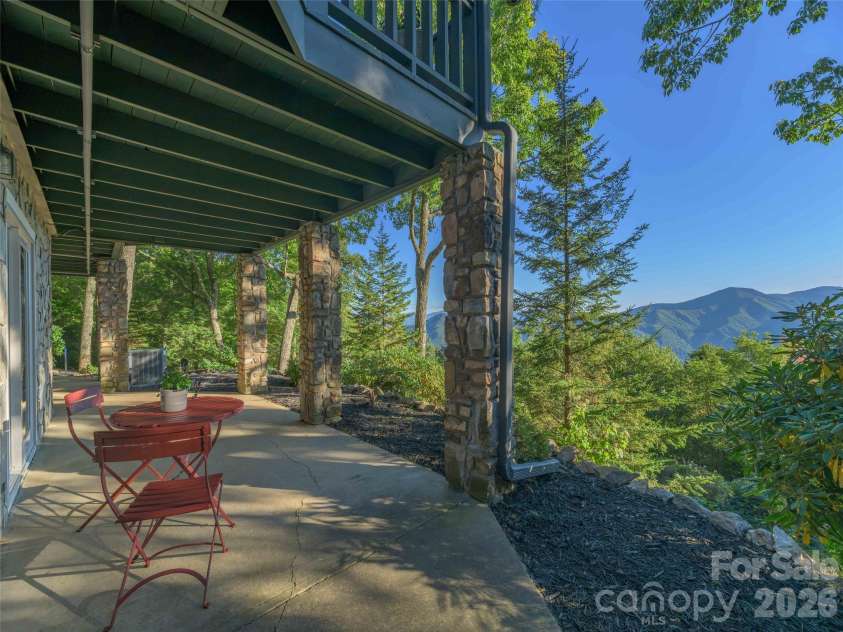 465 Leatherwood Road, Maggie Valley, NC 28751.  MLS# CAR4430446, YatesRealty ID 54136. Lower level patio