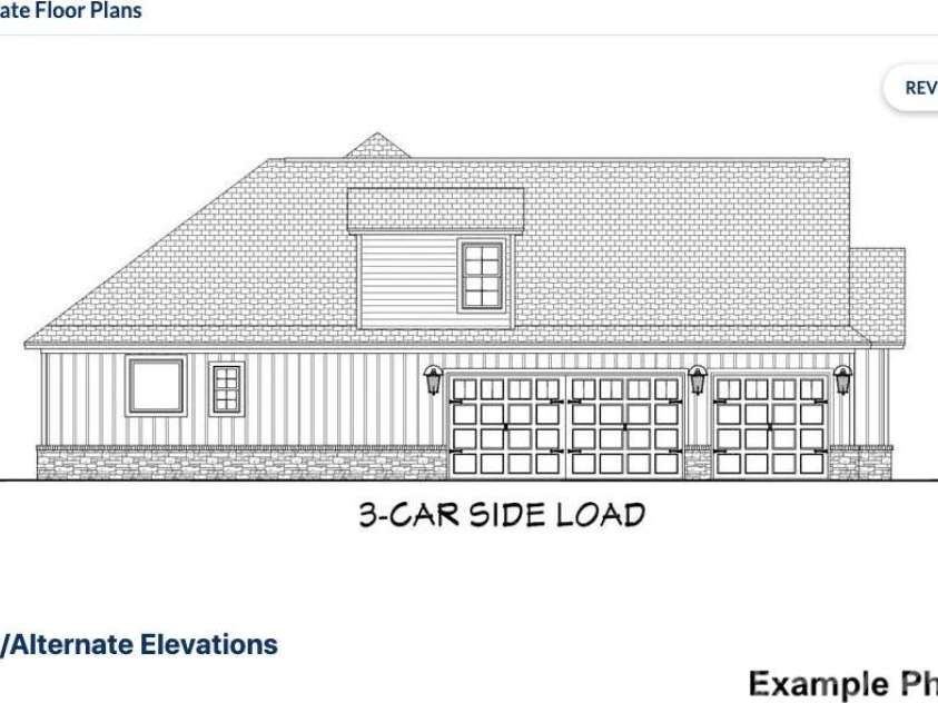 194 Sams Way, Statesville, NC 28625.  MLS# CAR4428928, YatesRealty ID 54228. Craftsman House Plan #50-249 - Optional 3-Car Side Load Elevation Drawing