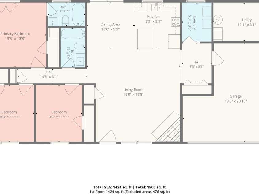 4900 Cricklewood Lane, Charlotte, NC 28212.  MLS# CAR4425460, YatesRealty ID 54334. Floor plan - single-level 3 bedroom, 2 bath ranch layout