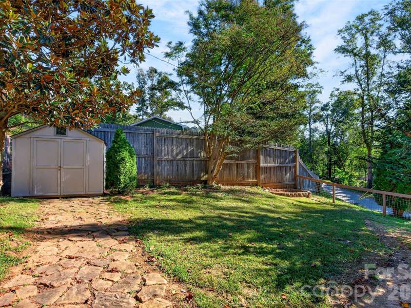 53 Hemlock Street, Arden, NC 28704.  MLS# CAR4430956, YatesRealty ID 54671. Fenced back yard and shed