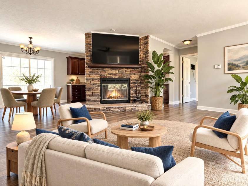 224 Pete Luther Road, Candler, NC 28715.  MLS# CAR4432613, YatesRealty ID 55340. Living room virtually staged.