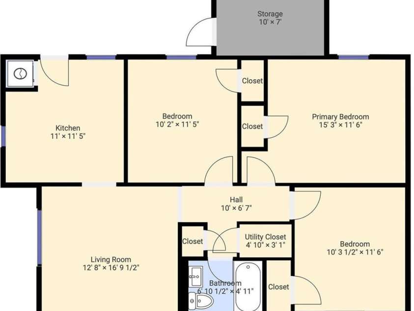 4805 Murrayhill Road, Charlotte, NC 28209.  MLS# CAR4431947, YatesRealty ID 55669. Floor plan, 976 heated sq ft (professionally measured)