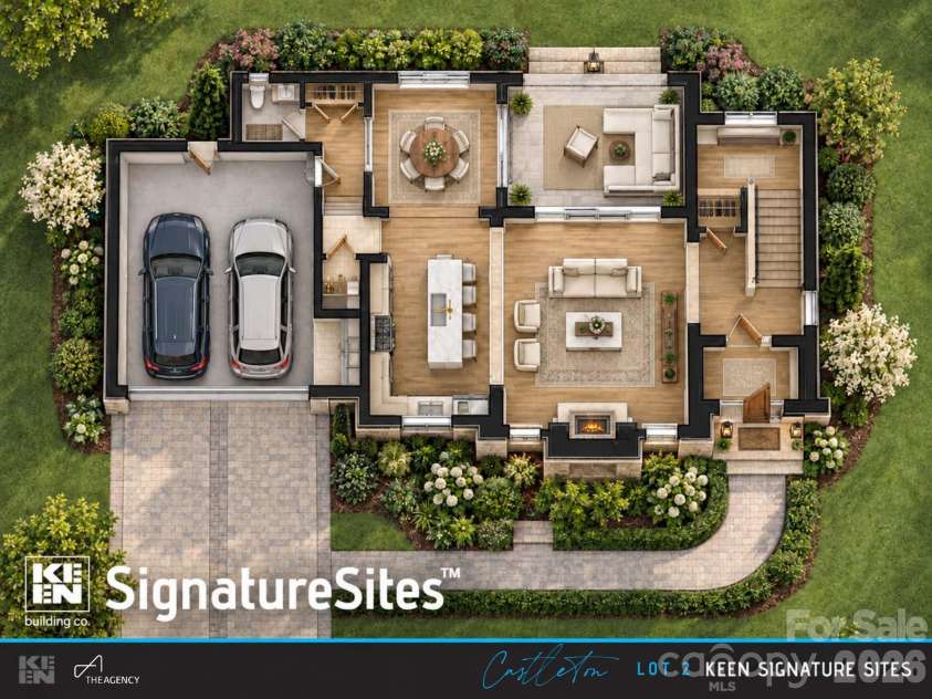 4424 Castleton Road, Charlotte, NC 28211.  MLS# CAR4433005, YatesRealty ID 55925. Rendered first floor plan - living, kitchen, dining, rear veranda (per preliminary plans)