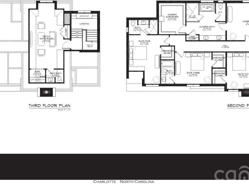 4424 Castleton Road, Charlotte, NC 28211.  MLS# CAR4433005, YatesRealty ID 55925. Second and third floor plans - 2,034 + 460 heated SF (per preliminary plans)