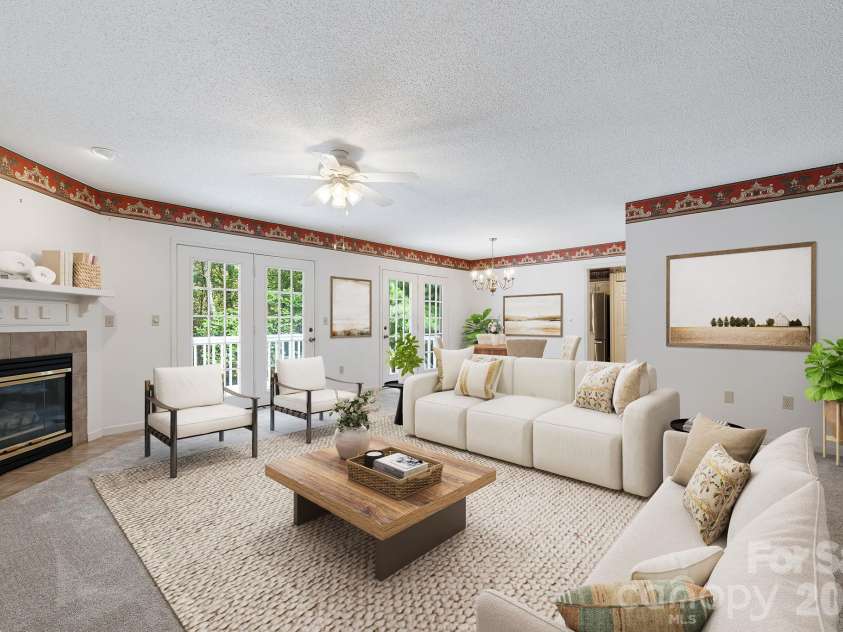 103 Tarragon Place, Flat Rock, NC 28731.  MLS# CAR4432456, YatesRealty ID 56509. Virtually Staged Living Room/Dining Area