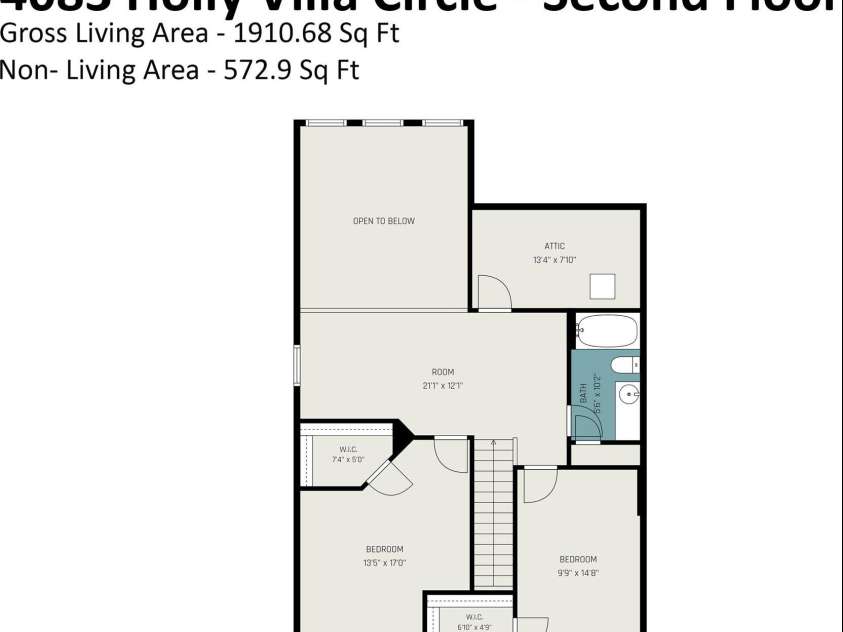 4083 Holly Villa Circle, Indian Trail, NC 28079.  MLS# CAR4434442, YatesRealty ID 56712. Second Floor Measurements
