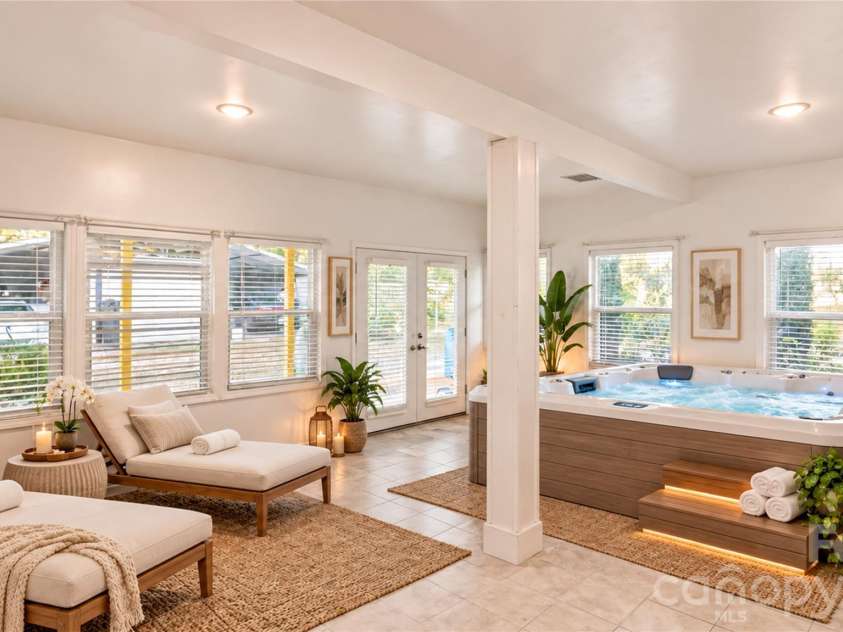 2340 NC 24/27 Road, Biscoe, NC 27209.  MLS# CAR4433696, YatesRealty ID 56912. Virtually Staged Sunroom with Jacuzzi