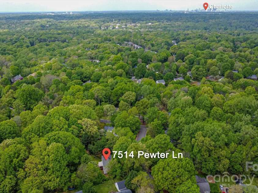7514 Pewter Lane, Charlotte, NC 28270.  MLS# CAR4244658, YatesRealty ID 5718. Aerial view of 7514 Pewter Lane.