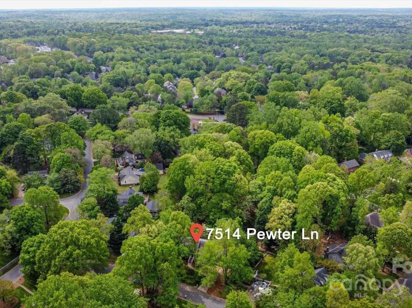 7514 Pewter Lane, Charlotte, NC 28270.  MLS# CAR4244658, YatesRealty ID 5718. Aerial view of 7514 Pewter Lane.