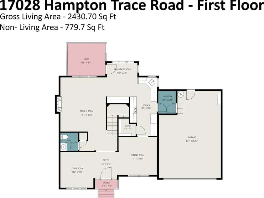 17028 Hampton Trace Road, Huntersville, NC 28078.  MLS# CAR4435476, YatesRealty ID 57242. Floor Plan - First Floor