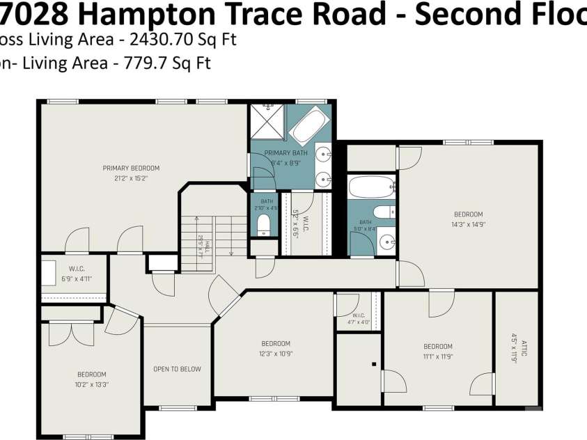 17028 Hampton Trace Road, Huntersville, NC 28078.  MLS# CAR4435476, YatesRealty ID 57242. Floor Plan - Second Floor