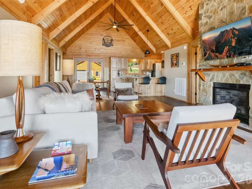 656 Arbra Mountain Way, Bostic, NC 28018.  MLS# CAR4432253, YatesRealty ID 57598. Main Level Living Room - Gas Fireplace and Vaulted Ceilings