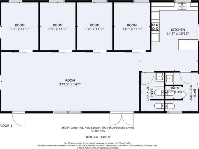 36984 B&C Carter Road, New London, NC 28127.  MLS# CAR4246178, YatesRealty ID 5777. Venue Layout