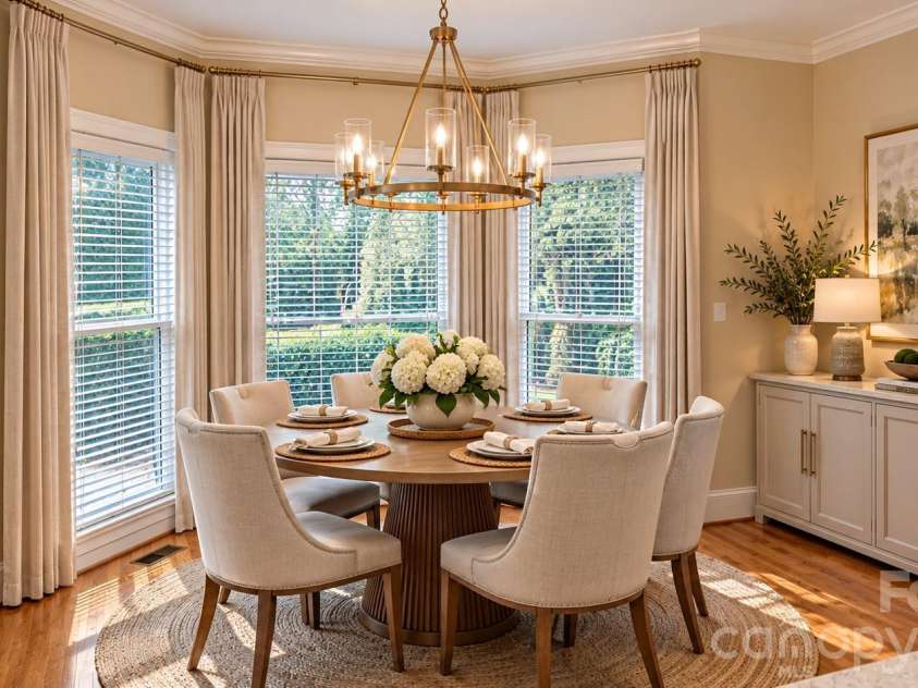 5480 Glen Forest Drive, Charlotte, NC 28226.  MLS# CAR4420356, YatesRealty ID 57976. DIGITALLY STAGED Breakfast Area: current owner had a 6 chair round table here.