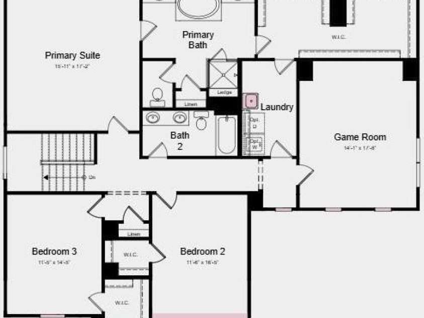 107 Clawton Loop, Mooresville, NC 28115.  MLS# CAR4337040, YatesRealty ID 5798. Second Floor Plan - Additional Highlights Include: Study in place of flex, fireplace at great room, windows at great room, door at primary closet to laundry, tub at laundry, and covered patio.