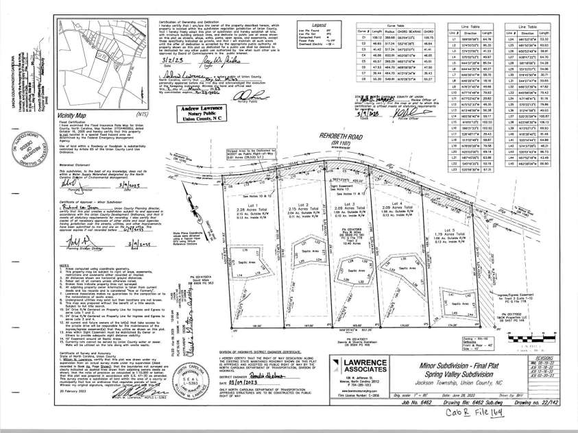 6507 Rehobeth Road, Waxhaw, NC 28173.  MLS# CAR4214305, YatesRealty ID 580. Recorded Plat Map