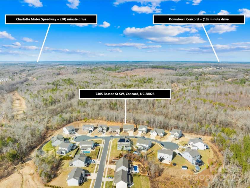 7405 Bosson Street, Concord, NC 28025.  MLS# CAR4218794, YatesRealty ID 5800. Aerial view