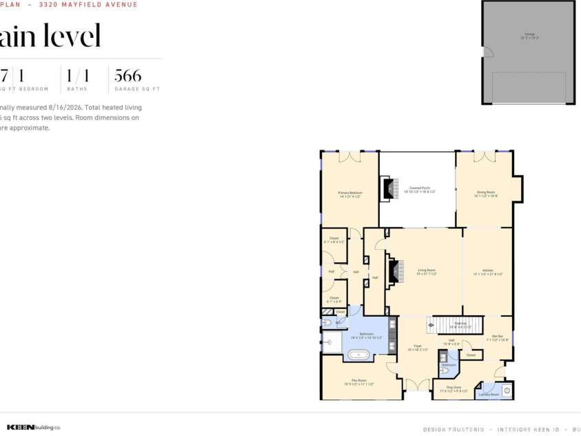 3320 Mayfield Avenue, Charlotte, NC 28209.  MLS# CAR4435763, YatesRealty ID 58067. Main level floor plan, 2,697 heated sq ft, professionally measured