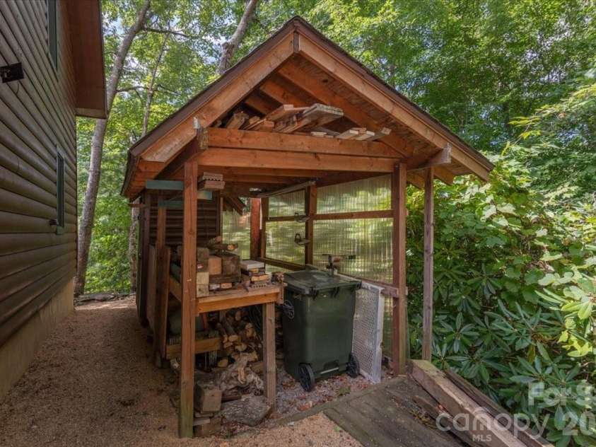 235 Timucua Trail, Waynesville, NC 28786.  MLS# CAR4301389, YatesRealty ID 6129. Covered shed-workshop.