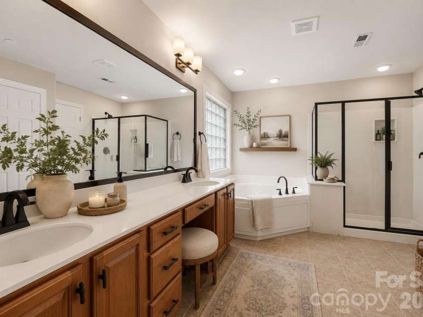 2055 Solway Lane, Charlotte, NC 28269.  MLS# CAR4307419, YatesRealty ID 6138. Virtually Staged Primary Bathroom