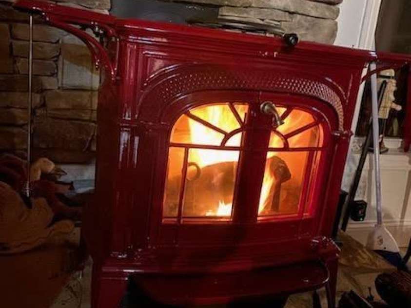 660 Scoggins Road, Rutherfordton, NC 28139.  MLS# CAR4221300, YatesRealty ID 6178. Wood Burning Stove & Stone Hearth~~