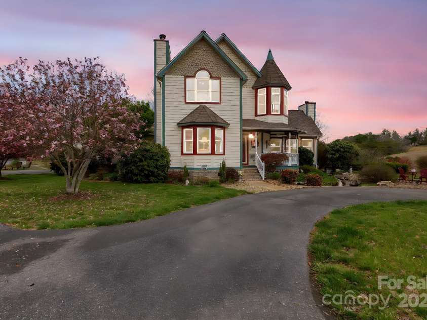 122 Windy Hills Lane, Leicester, NC 28748.  MLS# CAR4240865, YatesRealty ID 6195. Front at twilight