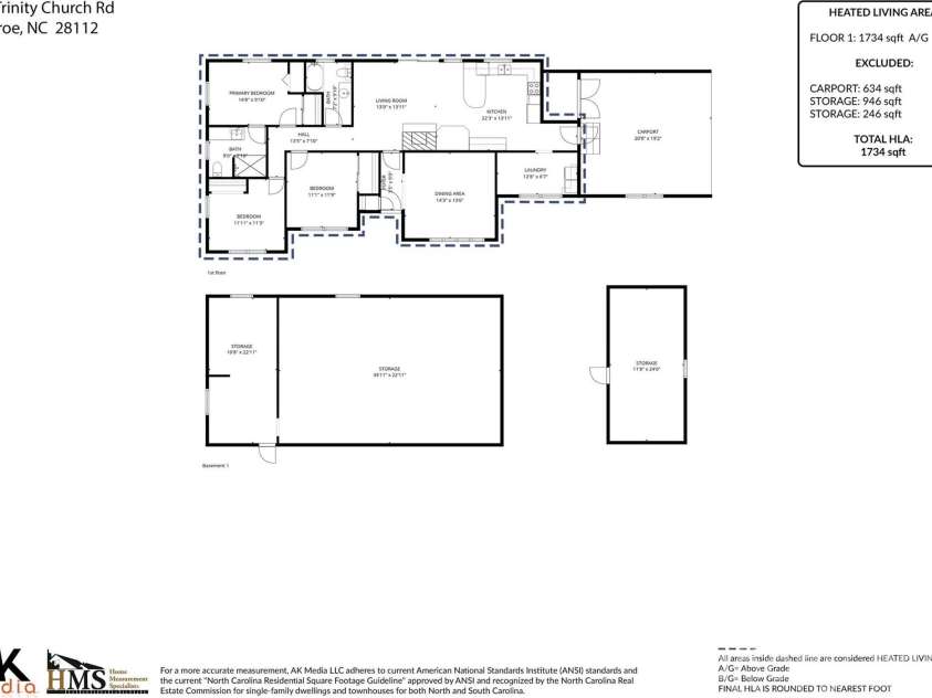 212 Trinity Church Road, Monroe, NC 28112.  MLS# CAR4343052, YatesRealty ID 6232. 