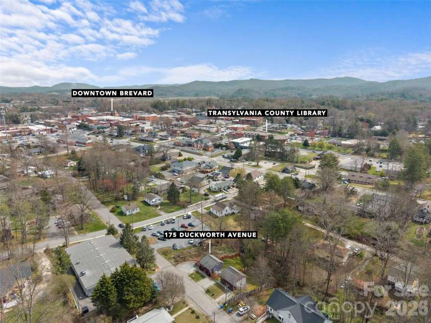 175 Duckworth Avenue, Brevard, NC 28712.  MLS# CAR4361938, YatesRealty ID 6539. Aerial