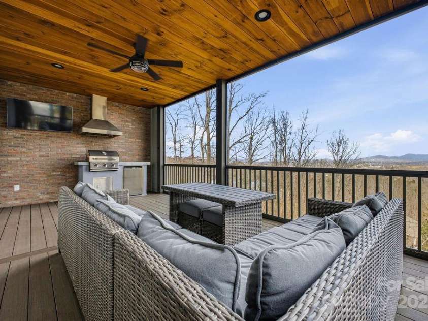 38 Sweetwater Oaks Drive, Fletcher, NC 28732.  MLS# CAR4331629, YatesRealty ID 654. Enclosed Deck with year round big mountain views