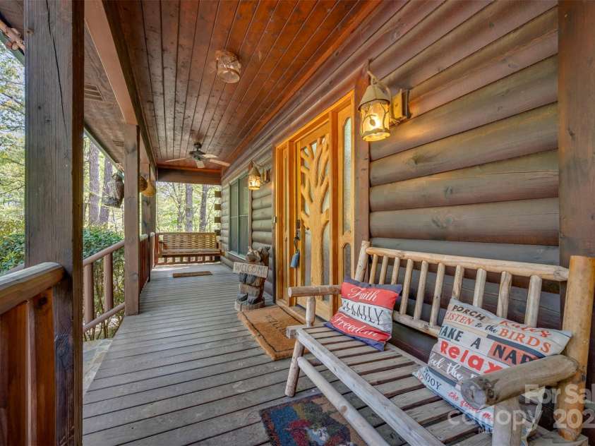 145 Flynn Court, Lake Lure, NC 28746.  MLS# CAR4247802, YatesRealty ID 6548. Covered Front Porch