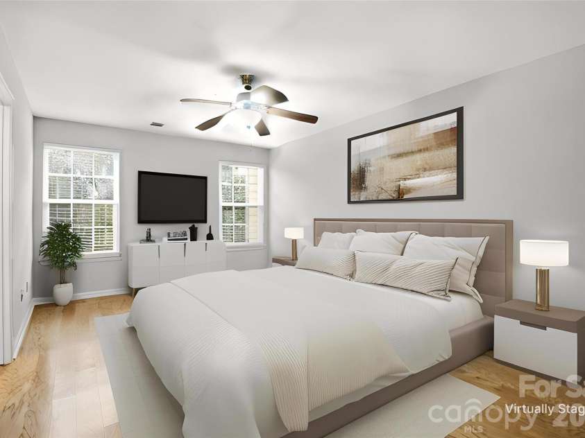 19105 Chandlers Landing Drive, Cornelius, NC 28031.  MLS# CAR4327884, YatesRealty ID 6685. Virtually staged. Primary bedroom