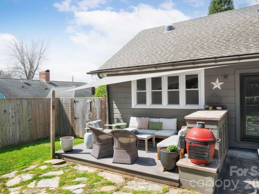 21 Craig Circle, Asheville, NC 28805.  MLS# CAR4359482, YatesRealty ID 6791. Sunny Deck with Shade Kite