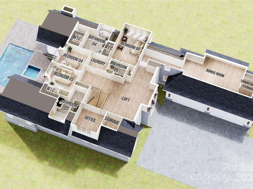 108 Sail High Court, Mooresville, NC 28117.  MLS# CAR4147056, YatesRealty ID 6915. Upper level 3D floor plan.