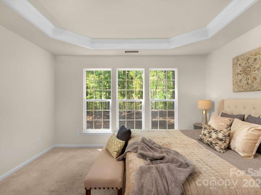 2136 Ashley River Road, Waxhaw, NC 28173.  MLS# CAR4243691, YatesRealty ID 6919. Primary bedroom on the main level overlooking the tree-lined back yard