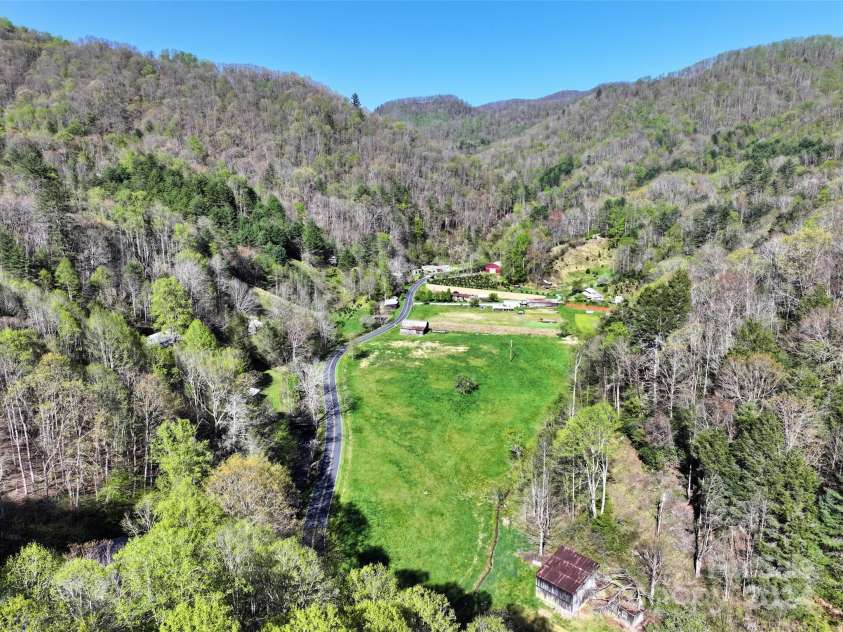 2180 Pigeon Roost Road, Green Mountain, NC 28740.  MLS# CAR4137054, YatesRealty ID 693. Another angle of the flat horse pasture with the old apple tree.