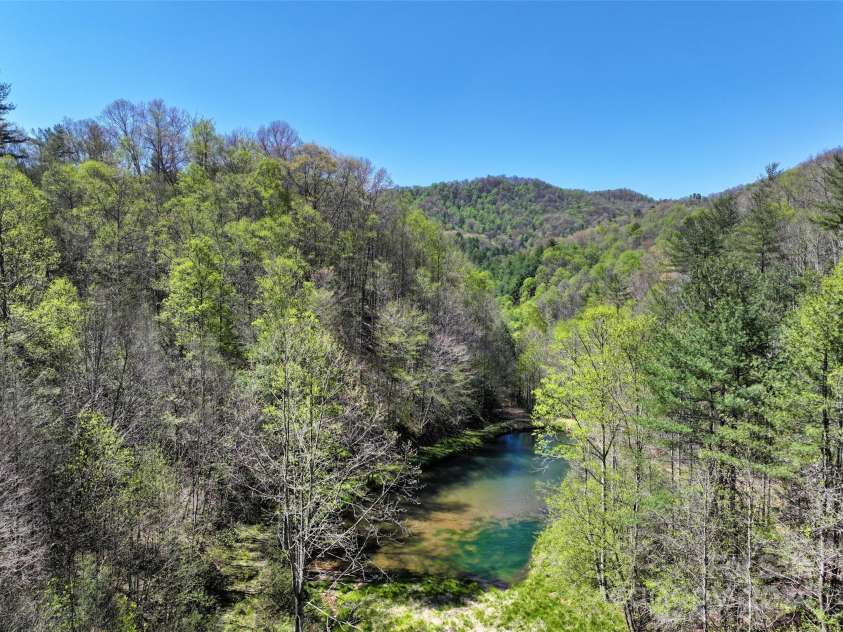 2180 Pigeon Roost Road, Green Mountain, NC 28740.  MLS# CAR4137054, YatesRealty ID 693. Looking down from the hidden meadow to the spring-fed pond