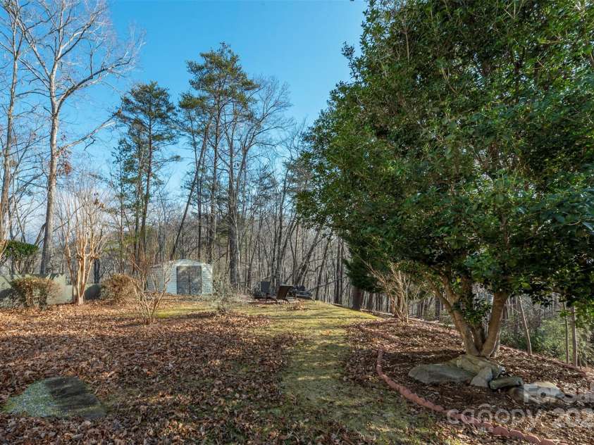 192 Buzzards Place, Lake Lure, NC 28746.  MLS# CAR4235753, YatesRealty ID 6985. View of backyard and shed