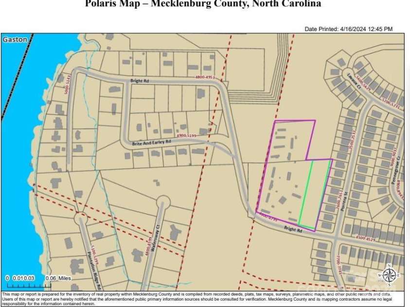 4650, 4654 & 4600 Bright Road, Charlotte, NC 28214.  MLS# CAR4125475, YatesRealty ID 724. Property consists of 3 parcels.  Edged in purple