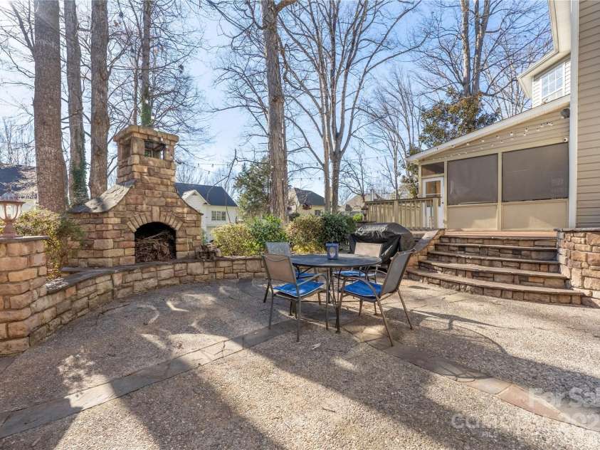 16115 Chiltern Lane, Huntersville, NC 28078.  MLS# CAR4233154, YatesRealty ID 7305. Patio with fireplace
