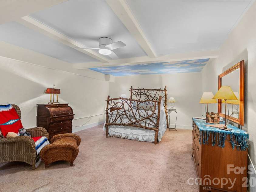 1087 Turkey Creek Road, Leicester, NC 28748.  MLS# CAR4358676, YatesRealty ID 7371. Second room in lower level features a pretty sky ceiling