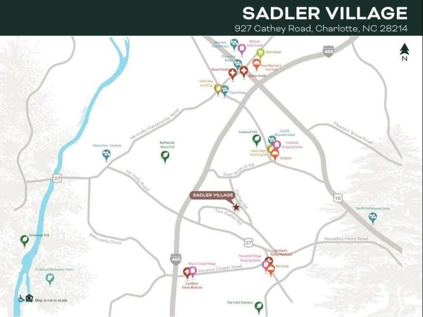 2007 Sadler Woods Lane, Charlotte, NC 28214.  MLS# CAR4248182, YatesRealty ID 7385. Sadler Village Area Map