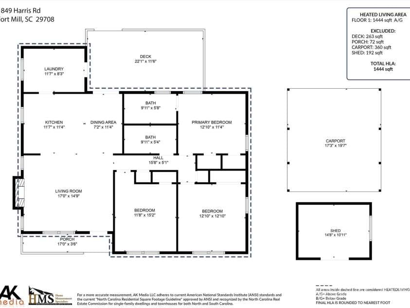 1849 Harris Road, Fort Mill, SC 29708.  MLS# CAR4241531, YatesRealty ID 7458. Floor Plan