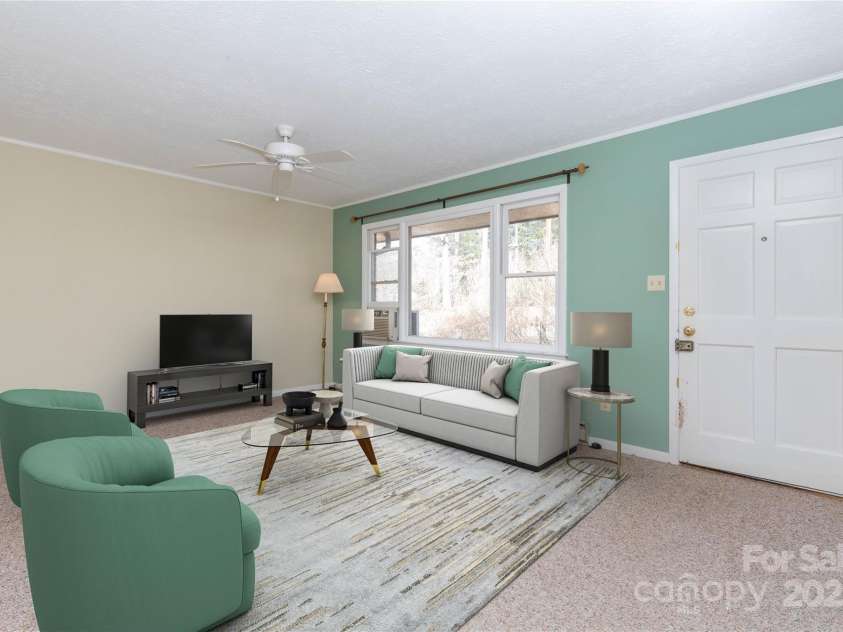 61 Bull Mountain Road, Asheville, NC 28805.  MLS# CAR4216001, YatesRealty ID 7664. Virtually Staged Living Room