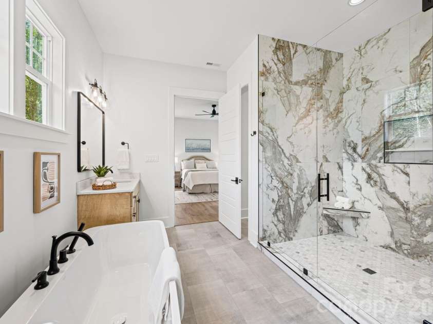 121 Juniper Road, Mooresville, NC 28115.  MLS# CAR4403335, YatesRealty ID 7912. Primary Bath w/ Large Tiled Walk-in Shower