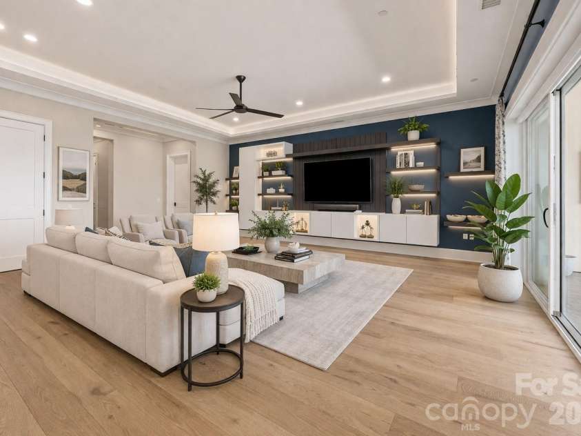 19329 Watermark Drive, Cornelius, NC 28031.  MLS# CAR4366392, YatesRealty ID 8051. Living Room part of the open concept living area
