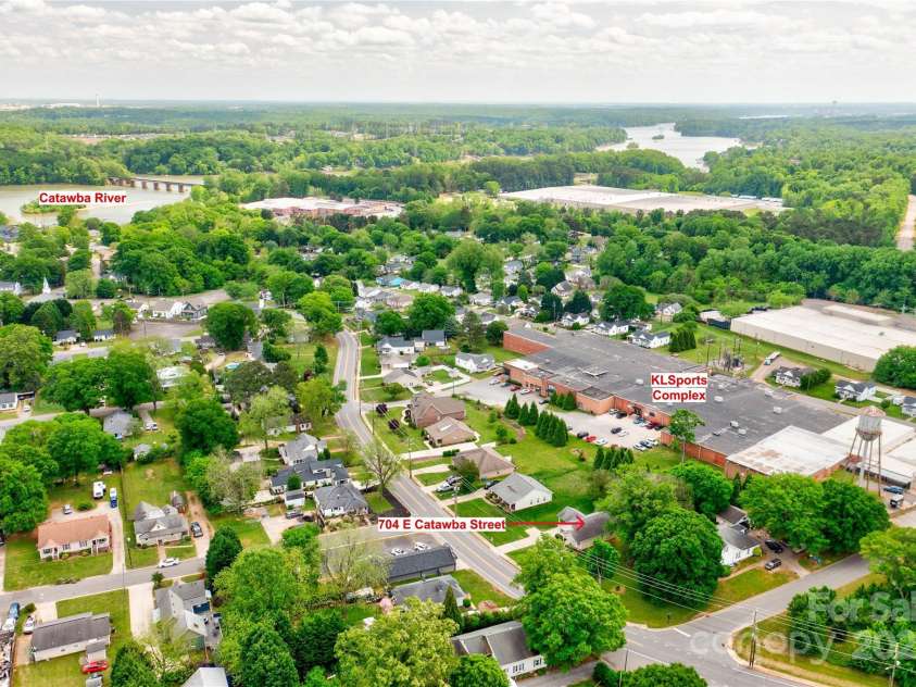 704 Catawba Street, Belmont, NC 28012.  MLS# CAR4249281, YatesRealty ID 8057. Aerial view - looking southeast